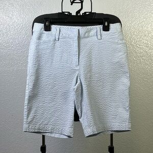 Lands’ End Women’s Mid Rise White/Blue Striped Shorts Size 6